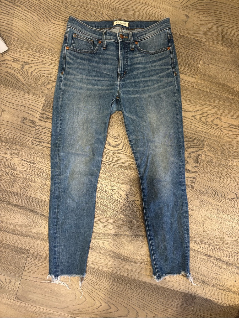 Madewell 9” High Rise Skinny Crop Jeans Raw Hem Medium Wash Size 28